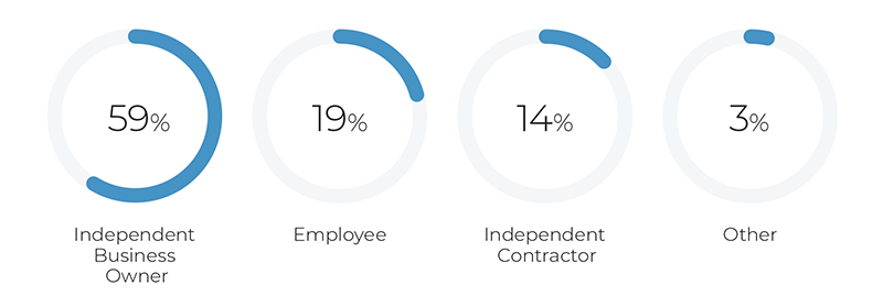 59% of MT respondents were independent owners, 19% were employees, and 14% were independent contractors.