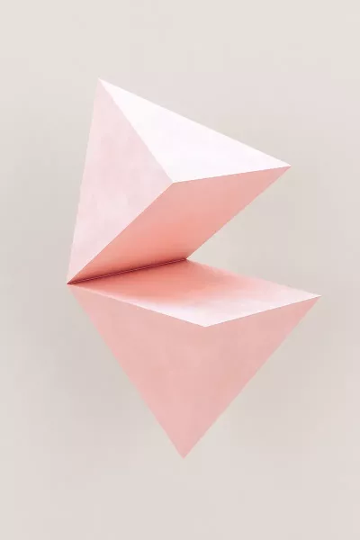 a pink geometric pyramid and it's reflection vertically.