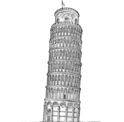 A sketch of the Leaning Tower of Pisa.