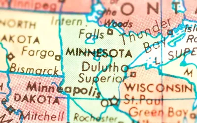 A map of the US zoomed in on Minnesota.