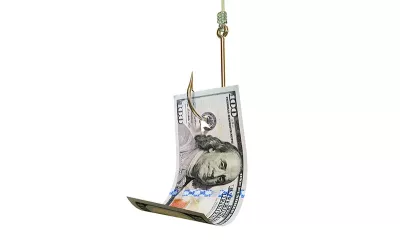 a $100 bill on a fishhook.