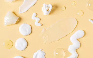 Various lotion portions poured out on display.