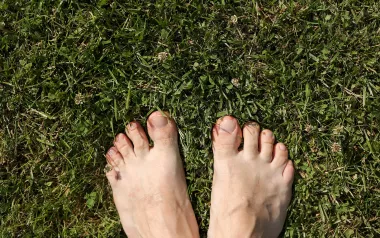 Bare feet on grass.