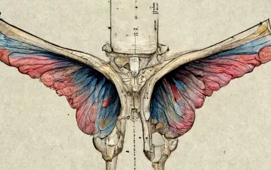 AI-generated image of wings emerging from a joint, symbolizing the feeling of flight. 