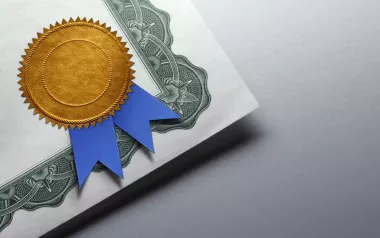 A ribbon stamp on a state certificate. 