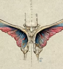 AI-generated image of wings emerging from a joint, symbolizing the feeling of flight.