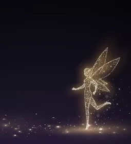 A fairy dances in the dark.