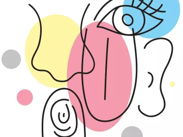 A random depiction of the senses—a nose, finger, tongue, eye, and ear.