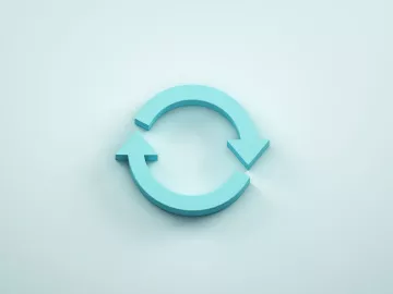 two blue arrows moving in the same direction, indicating a full circle. 
