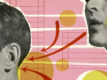 An illustration shows one person providing info to another verbally.