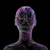 See-through human figure filled with swirling neon lines of color representing nerve endings.