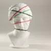A cracked statue bust with bands around it holding it together.